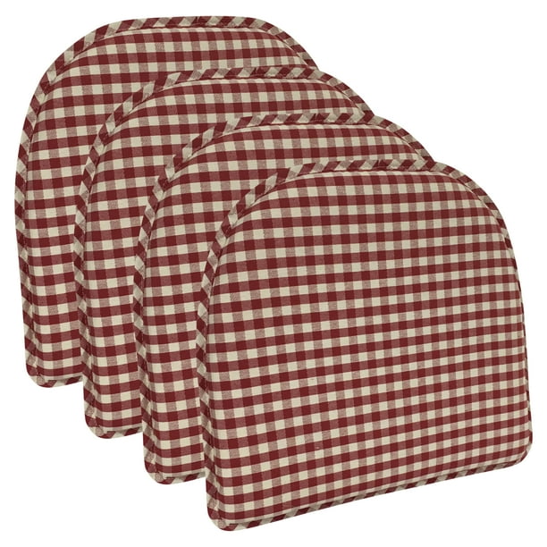 Gripper Non Slip 15 x16 Gingham Red Chair Cushions Set of 4