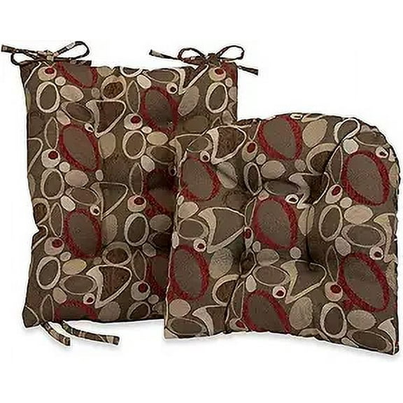 The Gripper Non-Slip Rocking Chair Cushion Set with Thick Padding and Tufted Design, Includes Seat Pad & Back Pillow with Ties, 17x17 Inches, 2 Piece Set, Floral Brown