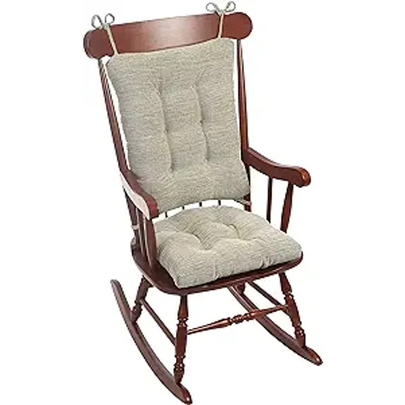 The Gripper Non-Slip Rocking Chair Cushion Set with Thick Padding and Tufted Design, Includes Seat Pad & Back Pillow with Ties, 17x17 Inches, 2 Piece Set, Gray