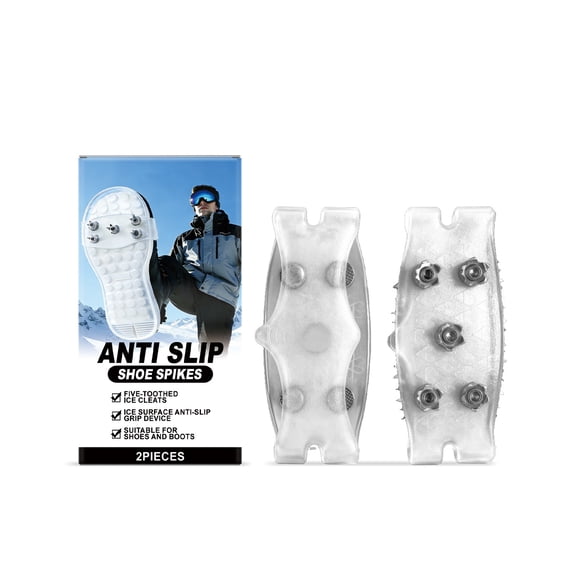 Grippers Cleats for Shoes & Boots 2Pcs, White Translucent Anti-Slip Crampons with 5 Steel Spike for Winter Hiking Snow Walking Climbing Accessories