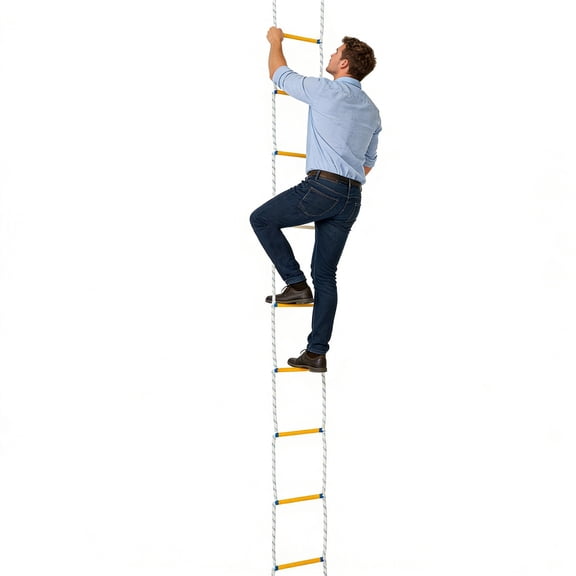 Grippy Rope Ladder, Emergency Fire Escape Ladder with Hooks, Safety Rope Ladder for Emergency Rescue in Hotels, Office Buildings, Schools, Residential Buildings