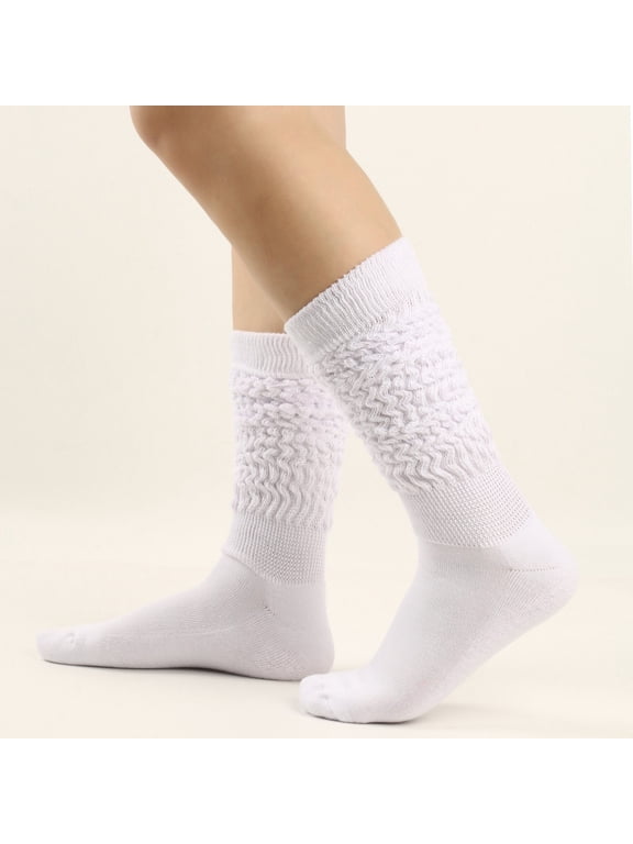 Grippy Socks Woman Pilates Women's Solid Color Warm Stockings from the 1980s to 1990s, Super Long Tight Knit Pile Socks White One Size