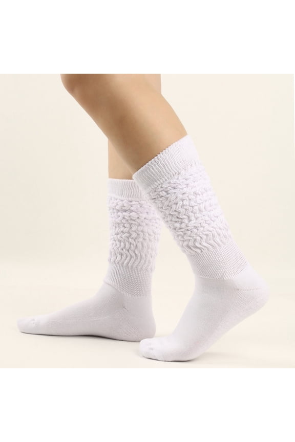 Grippy Socks Woman Pilates Women's Solid Color Warm Stockings from the 1980s to 1990s, Super Long Tight Knit Pile Socks White One Size