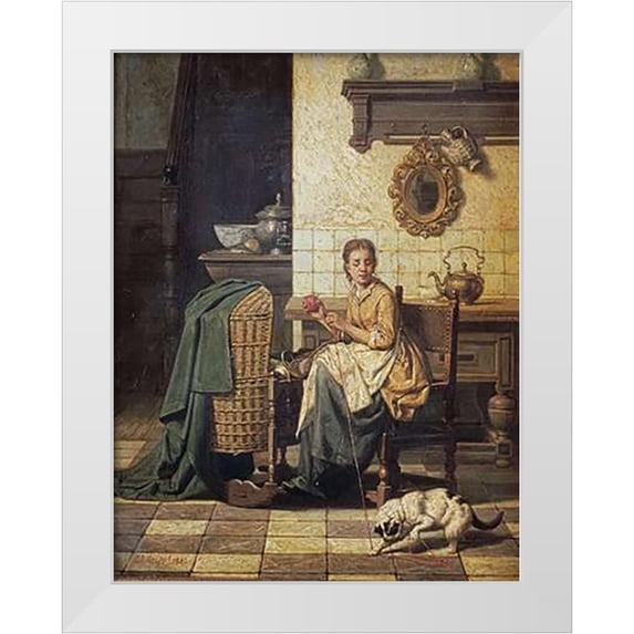 Grips, Charles Josef 15x18 White Modern Wood Framed Museum Art Print Titled - A Playful Cat