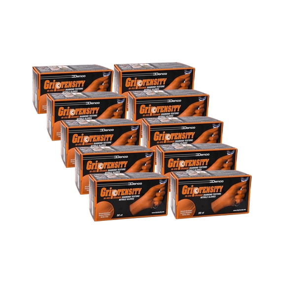 Denco Griptensity Commercial Grade Nitrile Gloves, Orange, Industrial Grip, Hi-Vis, 8MIL, Diamond Texture, XXL, 10 Boxes