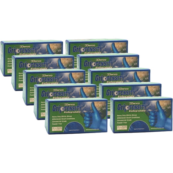 Denco Griptensity Commercial Grade Nitrile Gloves, Blue, Biodegradeable, Breaks Down in Landfills, 6MIL, Wave Texture, Medium, 10 Boxes