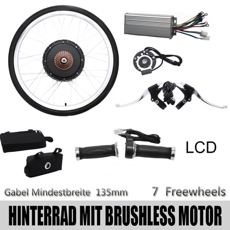 Griptix 26inch Front and Rear Wheel Electric Bike Kit, 1000W Motor, 48V Controller, Disc Brake, PAS, LCD Display, DIY E-Bike Conversion