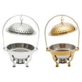 thumbnail image 1 of Griptix 4 5L Round Stainless Steel Chafing Dish Sets Gold Accent Buffet Set Warming Tray, 1 of 7