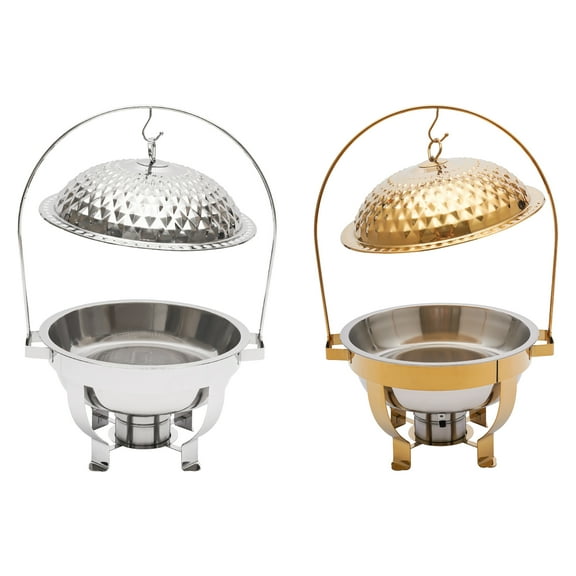 Griptix 4 5L Round Stainless Steel Chafing Dish Sets Gold Accent Buffet Set Warming Tray