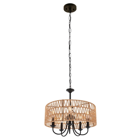 Griptix Ceiling Lights, Bohemian Style, Iron & Paper Rope, 5*40W E12 Bulbs, Adjustable Height, Perfect for Living Room and Dining Rooms