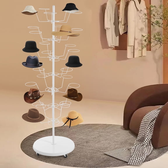 Griptix Free-Standing Hat Rack, 35 Hat Positions, Adjustable Height, Easy to Assemble with Universal Wheels for Retail or Home Use