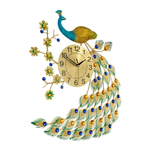 Griptix Metal Living Room Luxury Peacock Large Wall Clock 3D Wall Watch Home Decor Gift