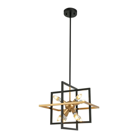 Griptix Modern Ceiling Light with Adjustable Hanging Rods, Elegant Gold and Black Design, 8 Lamp Heads, for Flat and Sloped Ceilings, Easy to Install