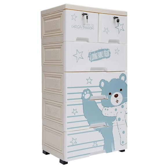 Griptix Plastic Dresser For Kids, PP Material, 6 Large Drawers With Lock, 30kg Load Capacity, for Baby Rooms, Playrooms, Storage and Organization