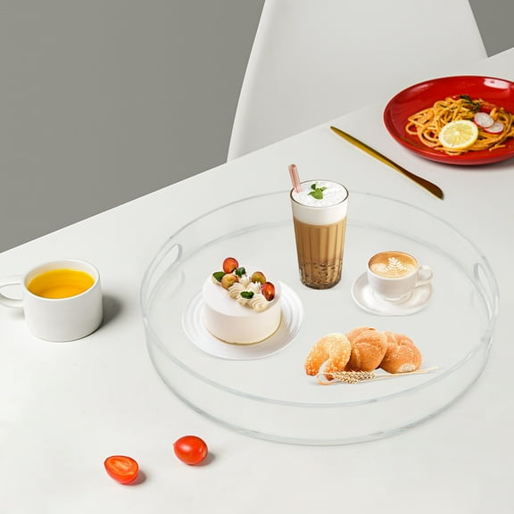Griptix Round Clear Acrylic Serving Tray 16X2 Inches w Handles Spill Proof US HOT SALE