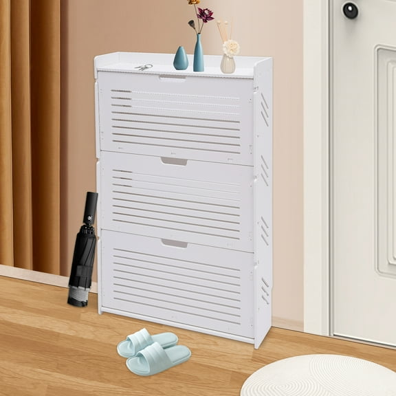 Griptix Shoe Storage Cabinet Entryway Tipping Bucket Shoe Rack 3 Flip Drawers