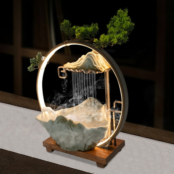Griptix Water Fountain LED Tabletop Indoor Fake Plants Waterfall Zen Decor W Mist