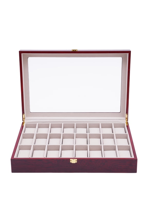 Wood 24 Slot Wrist Watch Box Display Case Organizer Jewelry Large Storage Space