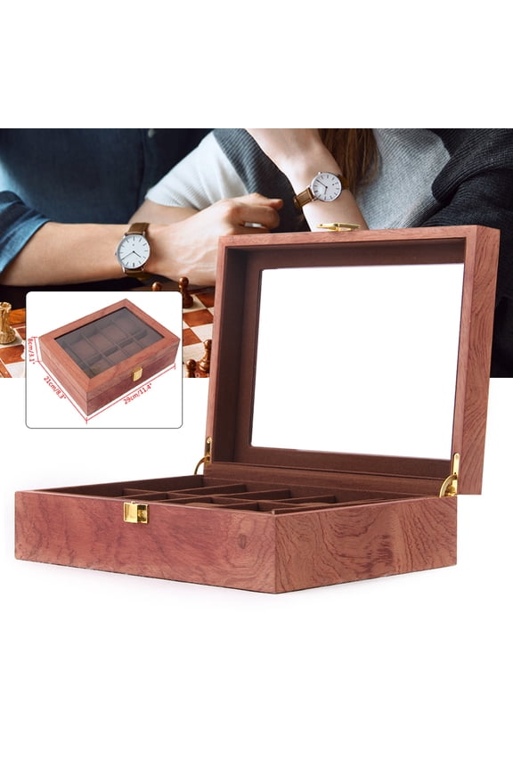Wood Watch Box Glass Top Vintage Display Jewelry Storage Organizer10 Slot