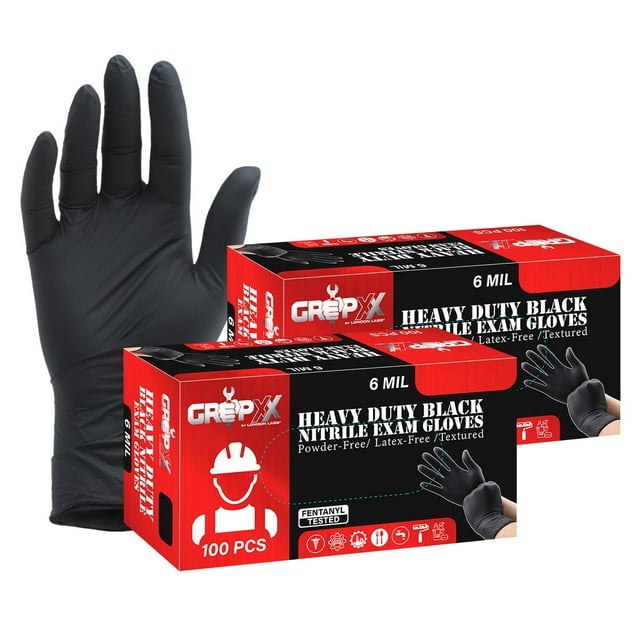 Gripxx Heavy Duty Black Nitrile Exam Gloves 6mil Disposable Industrial 