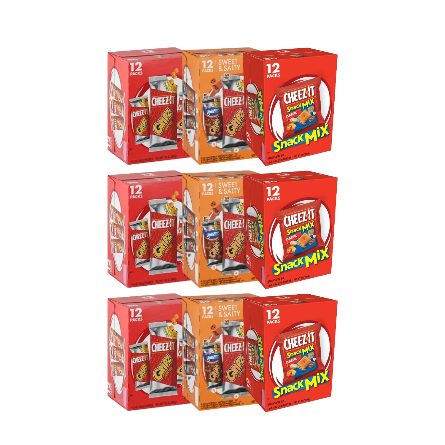 Gripz Variety Pack Tiny Baked Snack Crackers, 12 Count Each Box, 9 Box