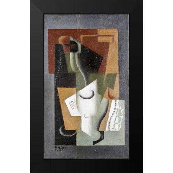 Gris, Juan 16x24 Black Modern Framed Museum Art Print Titled - Glass and Bottle