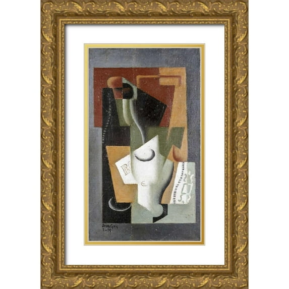 Gris, Juan 16x24 Gold Ornate Wood Framed with Double Matting Museum Art Print Titled - Glass and Bottle