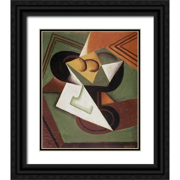 Gris, Juan 20x24 Black Ornate Wood Framed with Double Matting Museum Art Print Titled - The Fruit Bowl