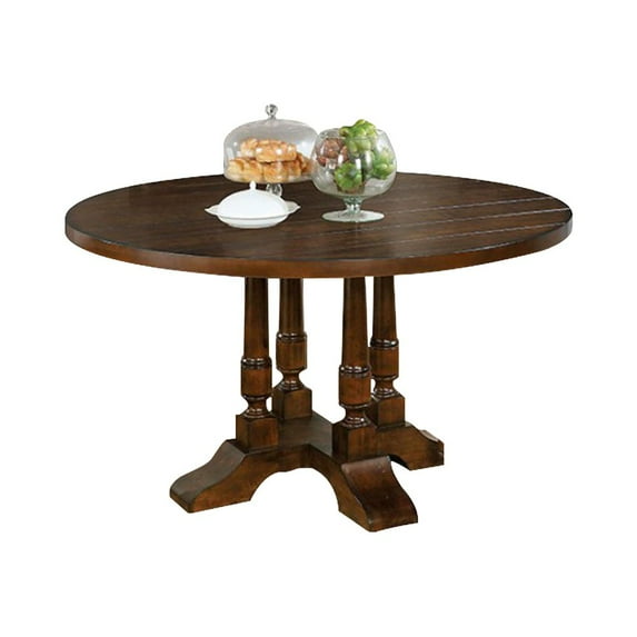 Griselda Plank-Style Round Dining Table, Brown Cherry