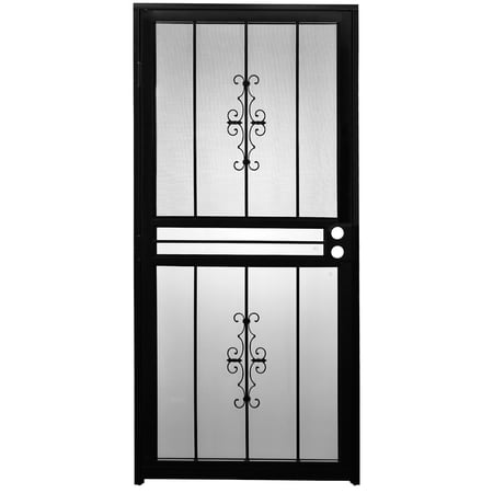 Grisham Deluxe Steel Security Door,28'' x 80'' Metal Tempered Glass Door Screen Replacement Enter Doors,Storm Door(501-28 Black)