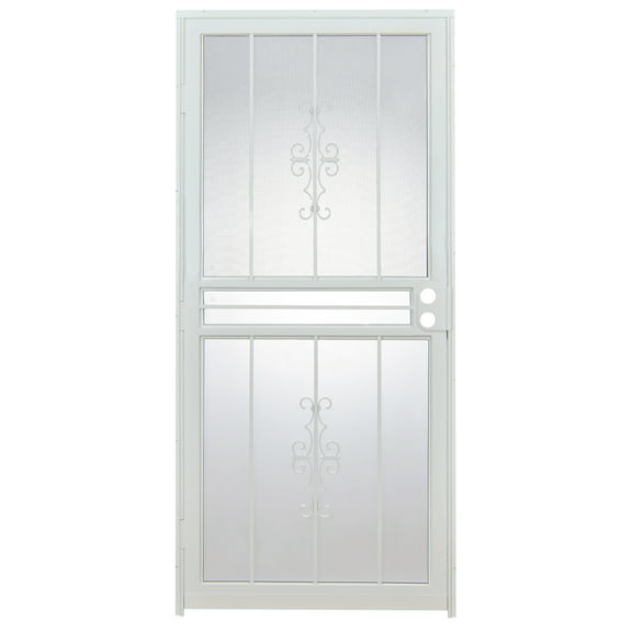 Grisham Deluxe Steel Security Door,34'' x 80'' Metal Tempered Glass Door Screen Replacement Enter Doors,Storm Door(501-34 White)