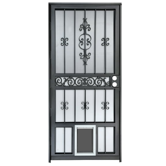 Grisham Deluxe Steel Security Door,3680inch Iron Security Storm Door Conveys with Dog Door (Handle Left -Black)