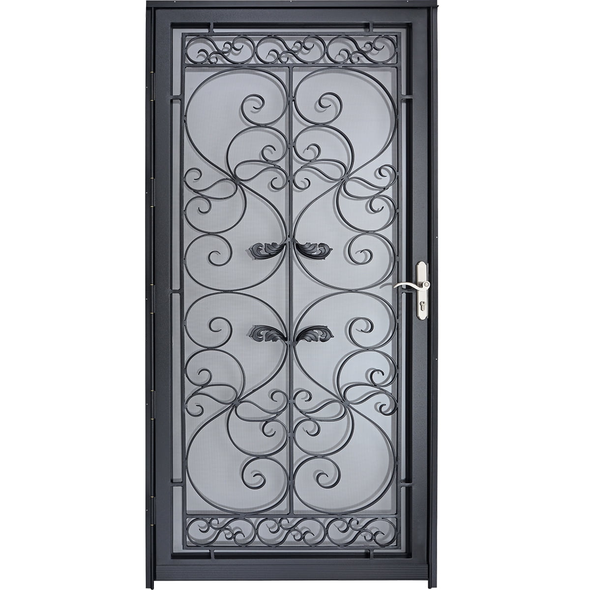 Grisham Deluxe Steel Security Door,3680inch Iron Security Storm Door Conveys,Hand Forged Solid Steel Wrought Iron with Tempered Glass and Screen Panel(370Blackwith Door Handle)
