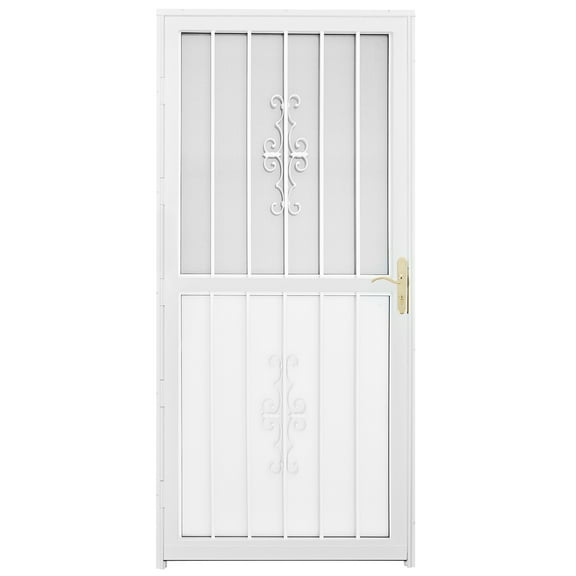Grisham Deluxe Steel Security Door,36'' x 80'' Metal Tempered Glass Door Screen Replacement Enter Doors,Storm Door (301 White)