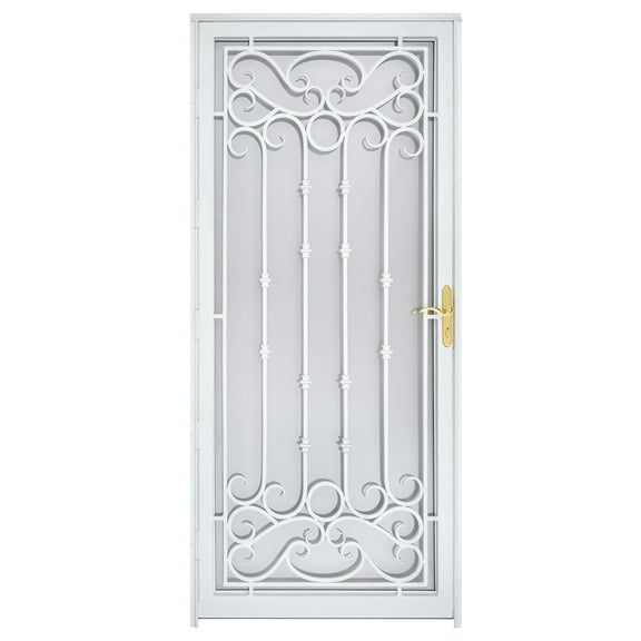 Grisham Deluxe Steel Security Door,36'' x 80'' Metal Tempered Glass Door Screen Replacement Enter Doors,Storm Door (368 White)
