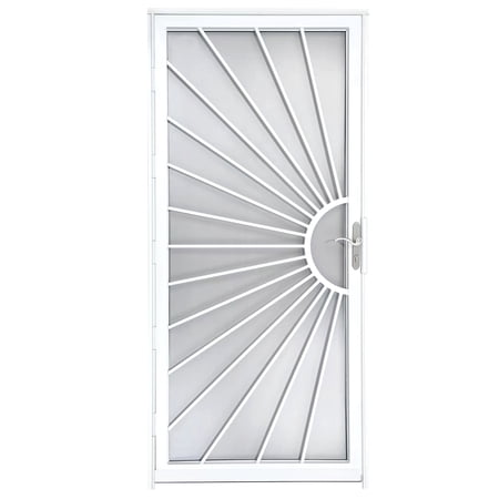 Grisham Deluxe Steel Security Door,36'' x 80'' Metal Tempered Glass Door Screen Replacement Enter Doors,Storm Door( 369 White)