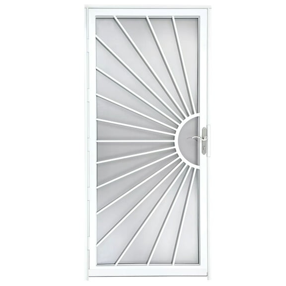 Grisham Deluxe Steel Security Door,36'' x 80'' Metal Tempered Glass Door Screen Replacement Enter Doors,Storm Door 369  White)