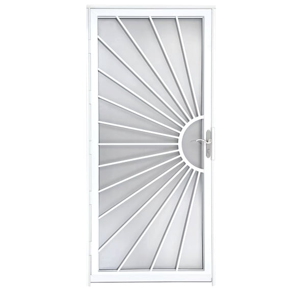 Grisham Deluxe Steel Security Door,36'' x 80'' Metal Tempered Glass Door Screen Replacement Enter Doors,Storm Door( 369 White)