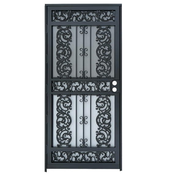 Grisham Deluxe Steel Security Door,36'' x 80''  Metal Tempered Glass Door Screen Replacement Enter Doors,Storm Door(414-Black)