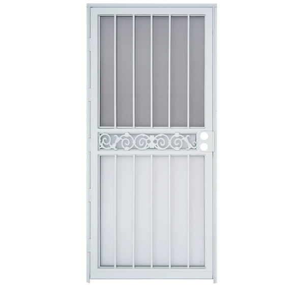 Grisham Deluxe Steel Security Door,36'' x 80'' Metal Tempered Glass Door Screen Replacement Enter Doors,Storm Door (421 White)
