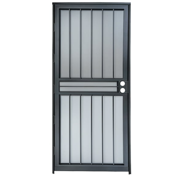 Grisham Deluxe Steel Security Door,36'' x 80'' Metal Tempered Glass Door Screen Replacement Enter Doors,Storm Door (450 Black)