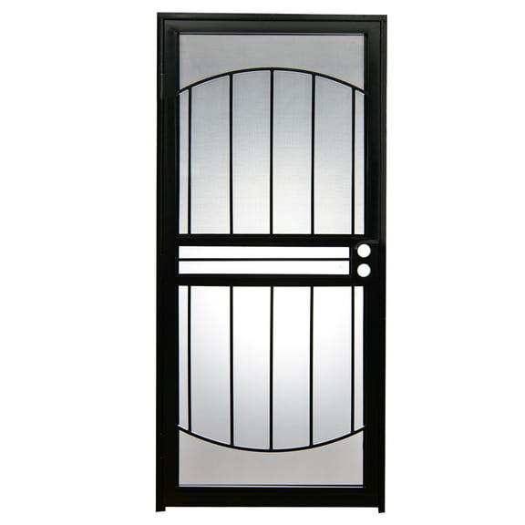 Grisham Deluxe Steel Security Door,36'' x 80'' Metal Tempered Glass Door Screen Replacement Enter Doors,Storm Door (555-36 Black))