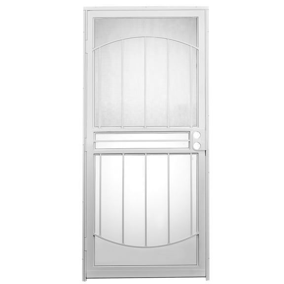 Grisham Deluxe Steel Security Door,36'' x 80'' Metal Tempered Glass Door Screen Replacement Enter Doors,Storm Door(555-36 White)