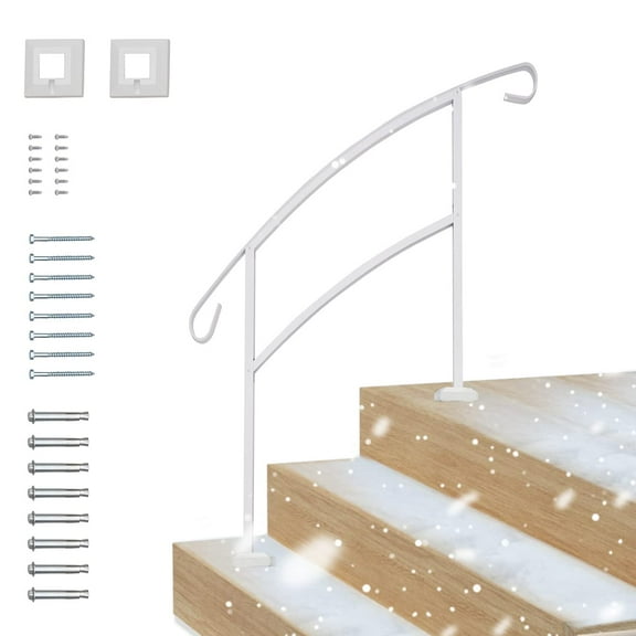 Grisham Handrails for Outdoor Steps,3 Step Handrail Fits 1 to 3 Steps Aluminum Hand Rail Stair Railing Kit (White)