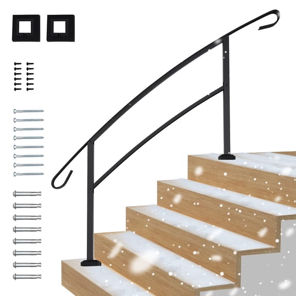 Grisham Handrails for Outdoor Steps,5 Step Handrail Fits 1 to 5 Steps Aluminum Hand Rail Stair Railing Kit (Black)