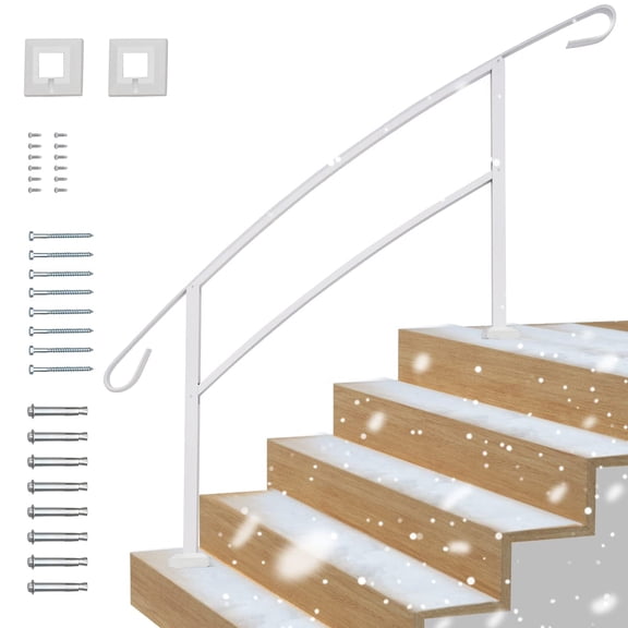 Grisham Handrails for Outdoor Steps,5 Step Handrail Fits 1 to 5 Steps Aluminum Hand Rail Stair Railing Kit (White)
