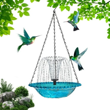 Grishay Birdbath Fountain, Hummingbird Baths for Outdoors, 10in Solar Powered for Birdbath, 2 in 1 Birdbath Bowl with 7 Nozzles, Garden Floating Fountain Hanging Hummingbird Feeder Bird (Gray)