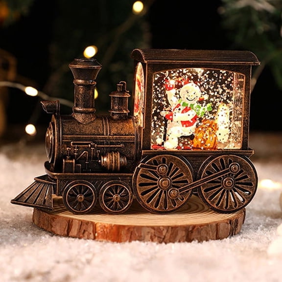 Grishay Merry Train, Train Snow Globe Christmas Snow Globe Lantern, Lighted Christmas Snow Globe, Mini Snowing Train LED Lantern Decor with Santa, Christmas Tree Train Home Decoration Gift