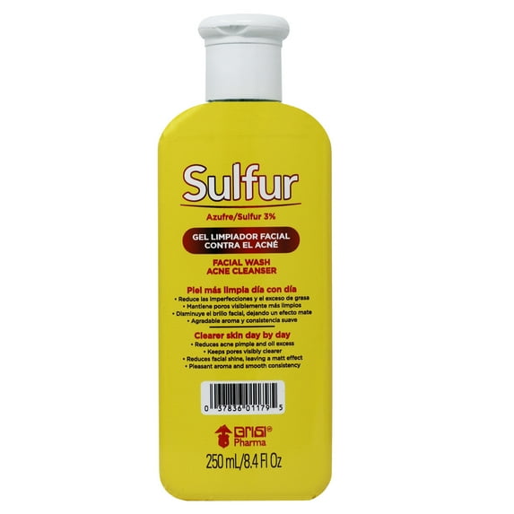 Grisi Facial Sulfur Wash and Cleanser, Reduces Oil Excess Pimples, All Skin Types, 8.4 fl oz.