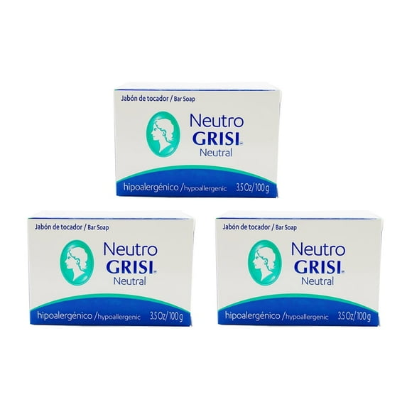Grisi Neutro Bar Soap. Neutral Base Skin Cleanser. Mild Scent, No Harsh Chemicals. Hypoallergenic Formula. 3.5 oz / 100 G. Pack of 3